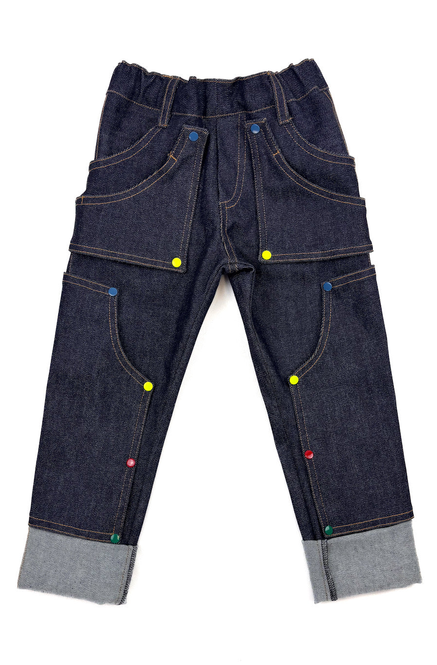 Pantalon enfant en jeans bleu – résistant, évolutif et réparable et 6 patchs iclus