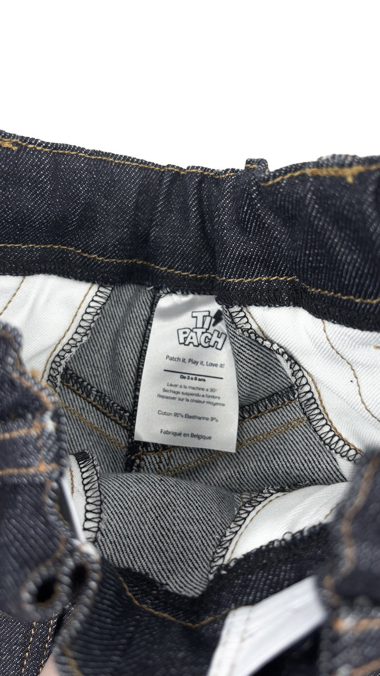 Pantalon enfant en jeans noir – résistant, évolutif et réparable et 6 patchs iclus