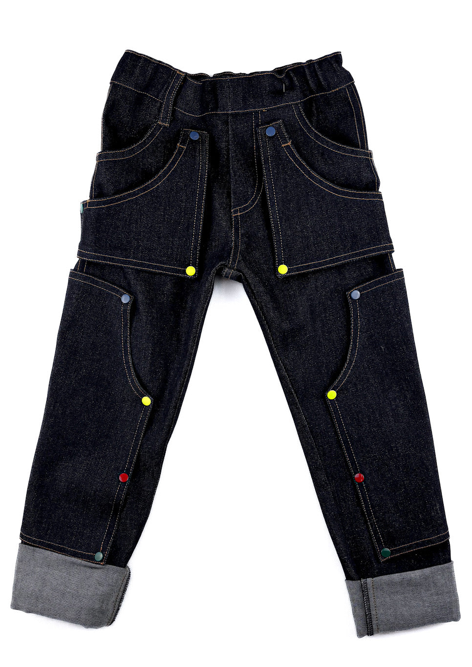 Pantalon enfant en jeans noir – résistant, évolutif et réparable et 6 patchs iclus