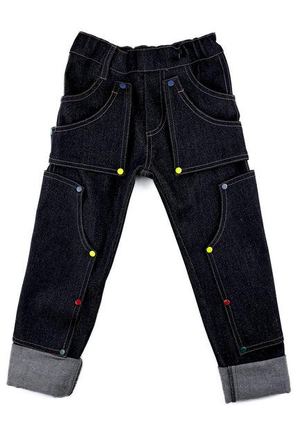 Pantalon enfant en jeans noir+Patchs