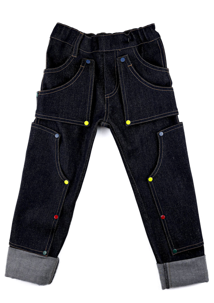 Pantalon enfant en jeans noir+Patchs
