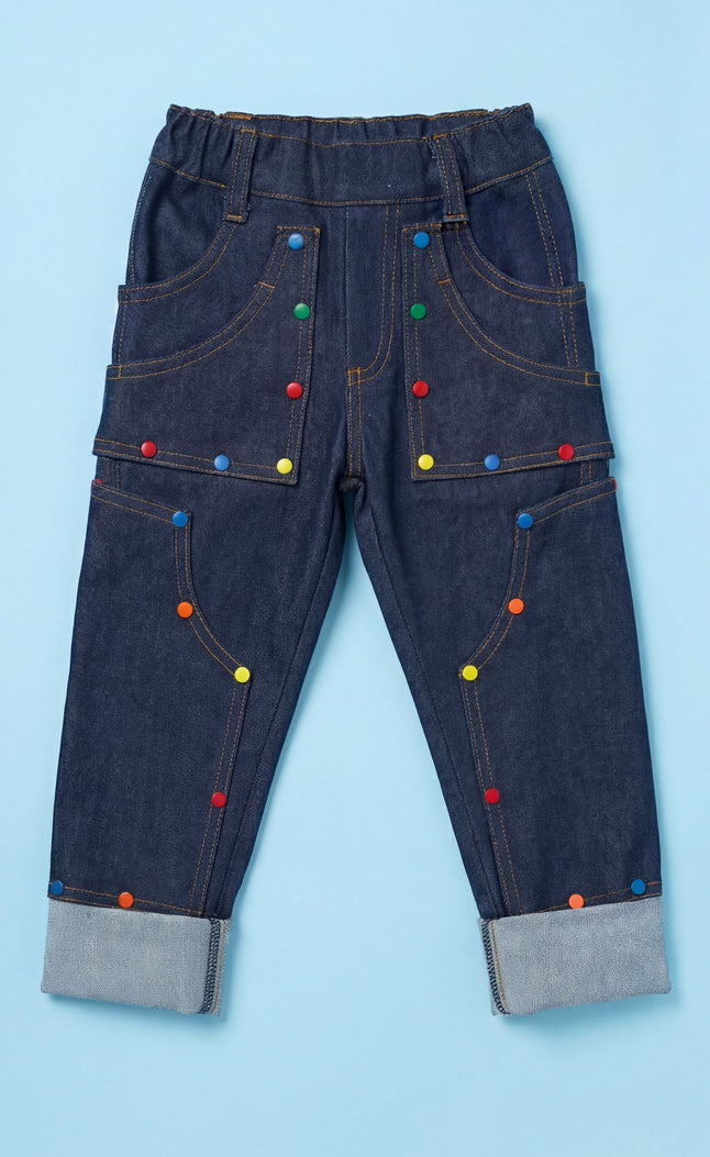 Pantalon enfant en jeans bleu+Patchs
